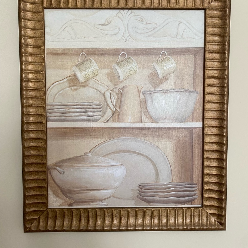 Chic Kitchenware Art in Gold Frame